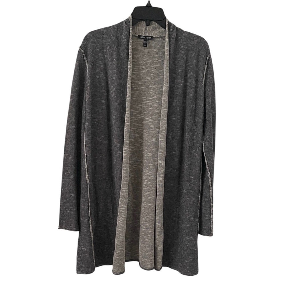 Eileen Fisher Women's Gray Linen Cotton Blend Open Front Cardigan Size S